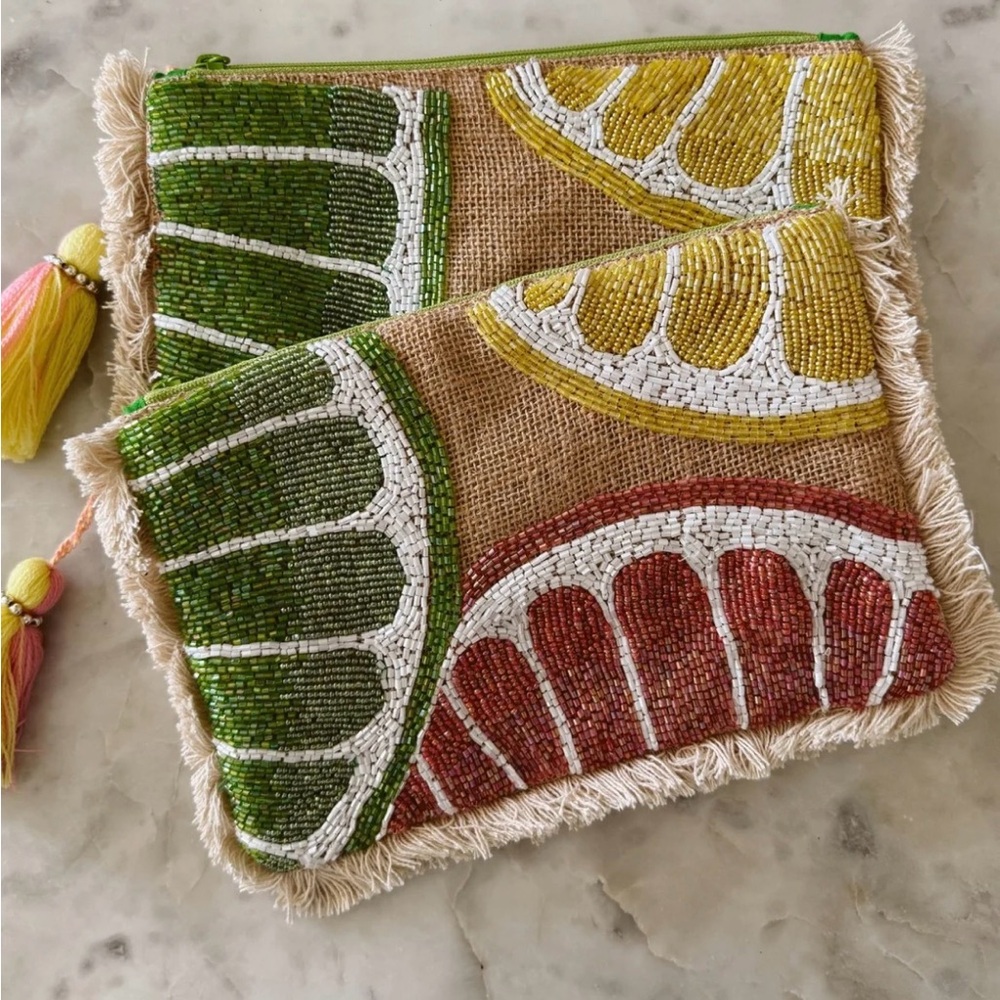 NWT - Antik Kraft Citrus Slice Beaded Clutch